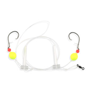 Aqua-Clear, Hi-Lo Bluefish Rig, Bluefish/Striped Bass/Rockfish/Drum, 3/0 Mustad Blk Nckl Circle Hook, AFW Swivel, 60 lb / 27.2 kg GS Mono, T-Standoff, Chartreuse Floats