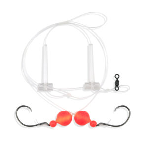 Aqua-Clear, Hi-Lo Bluefish Rig, Bluefish/Striped Bass/Rockfish/Drum, 3/0 Mustad Blk Nckl Circle Hook, AFW Swivel, 60 lb / 27.2 kg GS Mono, T-Standoff, Chartreuse & Red Floats