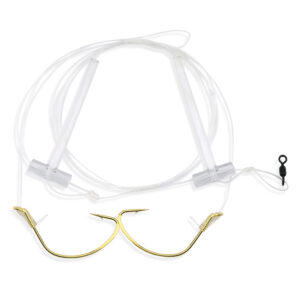 Aqua-Clear, Hi-Lo Plain Rig, Flounder / Fluke / Sea Trout / Croaker, 4/0 Gold Color Wide Gap Hook, AFW Swivel, 40 lb / 18.1 kg Grand Slam Mono, T-Standoff