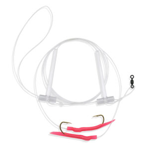 Aqua-Clear, Hi-Lo Tube Bait Rig, Flounder / Fluke / Sea Trout / Croaker / Mackerel, 2/0 Gold Color Octopus Hook, AFW Swivel, 40 lb / 18.1 kg Grand Slam Mono, Pink Tubes