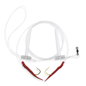 Aqua-Clear, Hi-Lo Tube Bait Rig, Flounder / Fluke / Sea Trout / Croaker / Mackerel, 2/0 Gold Color Octopus Hook, AFW Swivel, 40 lb / 18.1 kg Grand Slam Mono, Red Tubes