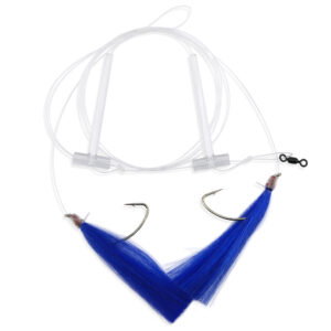 Aqua-Clear, Hi-Lo Solid Color Hair Teaser Rig, Flounder/Fluke/SeaTrout/Weakfish/Croaker, 3/0 Nickel Wide Gap Hook, AFW Swivel, 40 lb / 18.1 kg GS Mono, T-Standoff, Blue Hair