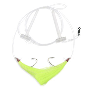 Aqua-Clear, Hi-Lo Pearl Accent Hair Teaser Rig, Flounder/Fluke/SeaTrout/Croaker, 3/0 Nickl Octo Hook, AFW Swivel, 40 lb / 18.1 kg GS Mono, T-Standoff, ChrtrseHair, PearlAccent