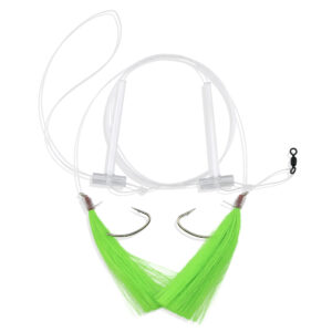 Aqua-Clear, Hi-Lo Solid Color Hair Teaser Rig, Flounder/Fluke/SeaTrout/Weakfish/Croaker, 3/0 Nickel Wide Gap Hook, AFW Swivel, 40 lb / 18.1 kg GS Mono, T-Standoff, Green Hair