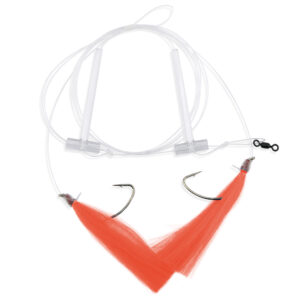 Aqua-Clear, Hi-Lo Solid Color Hair Teaser Rig, Flounder/Fluke/SeaTrout/Weakfish/Croaker, 3/0 Nickel Wide Gap Hook, AFW Swivel, 40 lb / 18.1 kg GS Mono, T-Standoff, Orange Hair