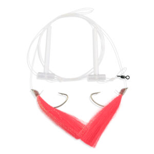 Aqua-Clear, Hi-Lo Pearl Accent Hair Teaser Rig, Flounder/Fluke/SeaTrout/Croaker, 3/0 Nickl Octo Hook, AFW Swivel, 40 lb / 18.1 kg GS Mono, T-Standoff, Pink Hair, Pearl Accent