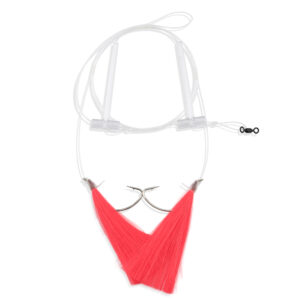 Aqua-Clear, Hi-Lo Solid Color Hair Teaser Rig, Flounder/Fluke/SeaTrout/Weakfish/Croaker, 3/0 Nickel Octopus Hook, AFW Swivel, 40 lb / 18.1 kg GS Mono, T-Standoff, Pink Hair