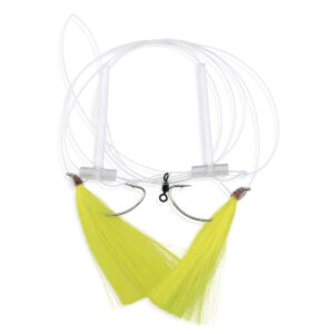 Aqua-Clear, Hi-Lo Solid Color Hair Teaser Rig, Flounder/Fluke/SeaTrout/Weakfish/Croaker, 3/0 Nickel Wide Gap Hook, AFW Swivel, 40 lb / 18.1 kg GS Mono, T-Standoff, Yellow Hair