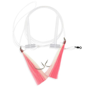 Aqua-Clear, Hi-Lo Mixed Color Hair Teaser Rig, Flounder/Fluke/Sea Trout/Croaker, 3/0 Nickel WideGap Hook, AFW Swivel, 40 lb / 18.1 kg GS Mono, T-Standoff, Pink & White Hair