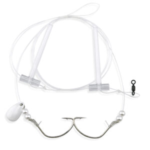 Aqua-Clear, Hi-Lo Pearl & Spinner Rig, Flounder/Fluke/SeaTrout/Croaker, 2/0 Nickel Wide Gap Hook, AFW Swivl, 40 lb / 18.1 kg GS Mono, T-Standoff, Pearl/Spinner Top, Pearl Bttm