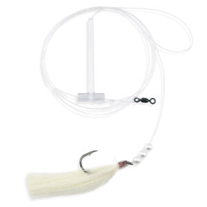 Aqua-Clear, Single Rig, Fluke/Flounder/SeaTrout/Weakfish/Croaker, 4/0 Black Nickel Octopus Hook, AFW Swivel, 40 lb / 18.1 kg Grand Slam Mono, T-Standoff, White Hair, Pearls