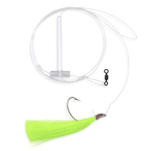 Aqua-Clear, Hair Teaser Rig, Flounder / Fluke / Sea Trout / Weakfish / Croaker, 3/0 XL Nickel Hook, AFW Swivel, 40 lb / 18.1 kg Grand Slam Mono, T-Standoff, Chartreuse Hair