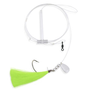 Aqua-Clear, XL Spinner Rig, Flounder/Fluke/Sea Trout/Croaker, 2/0 Nickel Wide Gap Hook, AFW Swivel, 40 lb / 18.1 kg GS Mono, Single Extra Large Chartreuse Hair Spinner, Pearls