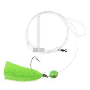 Aqua-Clear, Float & Hair Single Rig, Flounder/Fluke/Sea Trout/Croaker, 2/0 Nickel Wide Gap Hook, AFW Swivel, 40 lb / 18.1 kg GS Mono, T-Standoff, Green Float, Green Hair