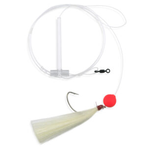 Aqua-Clear, Float & Hair Single Rig, Flounder/Fluke/Sea Trout/Croaker, 2/0 Nickel Wide Gap Hook, AFW Swivel, 40 lb / 18.1 kg GS Mono, T-Standoff, Red Foat, White Hair