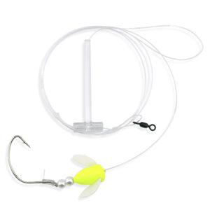 Aqua-Clear, Spin-N-Glow Rig, Flounder/Fluke/Sea Trout/Croaker, 3/0 Nickel Wide Gap Hook, AFW Swivel, 40 lb / 18.1 kg Grand Slam Mono, T-Standoff, Chartreuse, Pearls