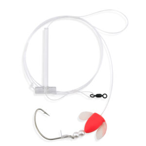 Aqua-Clear, Spin-N-Glow Rig, Flounder/Fluke/Sea Trout/Croaker, 3/0 Nickel Wide Gap Hook, AFW Swivel, 40 lb / 18.1 kg Grand Slam Mono, T-Standoff, Orange, Pearls