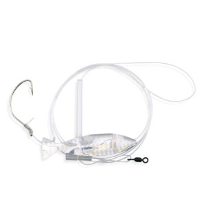 Aqua-Clear, Holo Minnow, Single Leader, Flounder/Fluke/Sea Trout/Croaker, 2/0 Nickel Wide Gap Hook, AFW Swivel, 40 lb / 18.1 kg GS Mono, T-Standoff, Silver Holographic Minnow