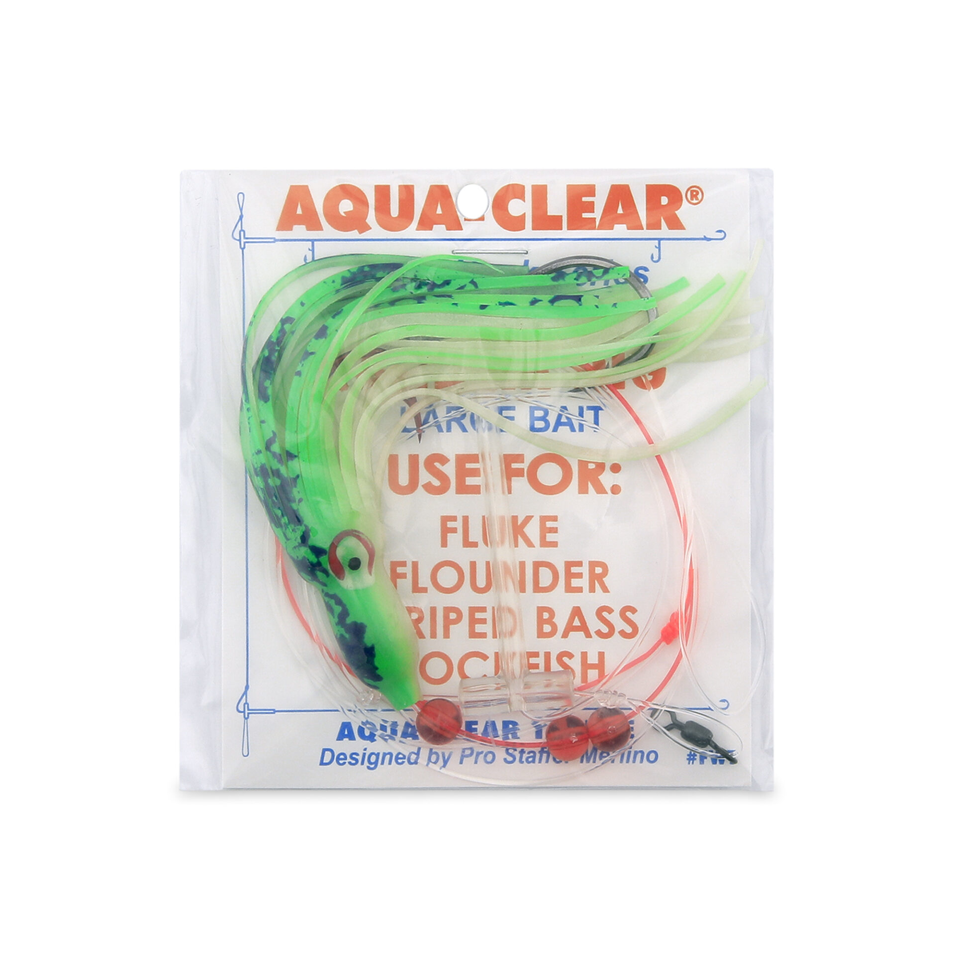 Aqua-Clear, Adj Tandem Rig, Flndr/Fluke/SeaTrout/Croaker, 5/0 Blk Nckl Oct Hook, AFW Swv, 40 lb/18.1 kg GS Mono, T-Standoff, 4 in/6.2 cm Swamp Thing Green & Black Squid - Image 3