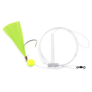 Aqua-Clear, Float & Hair Single Rig, Flounder/Fluke/Sea Trout/Croaker, 2/0 Nickel Wide Gap Hook, AFW Swivel, 40 lb / 18.1 kg GS Mono, T-Standoff, Yellow Float, Chrtrse Hair