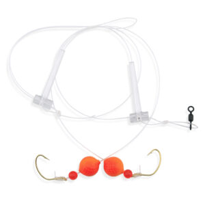 Aqua-Clear, Hi-Lo Combo Rig, Kingfish / Spot / Perch, Size 6 Kahle Hooks, AFW Swivel, 25 lb / 11.3 kg Grand Slam Mono, T-Standoff, Red Beads, Orange Floats