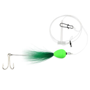 Aqua-Clear, Mullet Rig, Bluefish/Striped Bass/Rockfish/Drum, 3/0 Mustad Dbl Hook, AFW Swivel, 60 lb / 27.2 kg GS Mono, T-Standoff, SS Straight Wire, Green Hair & Float