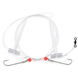 Aqua-Clear, Hi-Lo Combo Rig, Sea Bass / Porgy / Triggerfish / Sheepshead, Size 4 XL Hook, AFW Swivel, 40 lb / 18.1 kg, T-Standoff, Red Beads