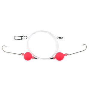 Aqua-Clear, Surf Ball Hi-Lo Rig, Flounder / Fluke / Striped Bass / Weakfish / Bluefish, Size 1 XL Hook, AFW Swivel, 60 lb / 27.2 kg Grand Slam Mono, Pink Float, Beads