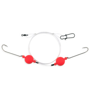 Aqua-Clear, Surf Ball Hi-Lo Rig, Flounder / Fluke / Striped Bass / Weakfish / Bluefish, Size 1 XL Hook, AFW Swivel, 60 lb / 27.2 kg Grand Slam Mono, Red Float, Beads