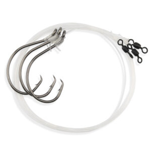 Aqua-Clear, Striped Bass Snelled Hooks Rig, 10/0 Ultra Thin Demon Circle Hooks, AFW Swivel, 60 lb / 27.2 kg Grand Slam Mono 48 in / 121.2 cm, 3 pc