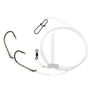 Aqua-Clear, Hi-Lo Clam Tandem Rig, Striped Bass / Rockfish / Drum, 6/0 Bait Holder Hooks, AFW Swivel, 60 lb / 27.2 kg Grand Slam Mono 36 in / 92.4 cm, T-Standoff