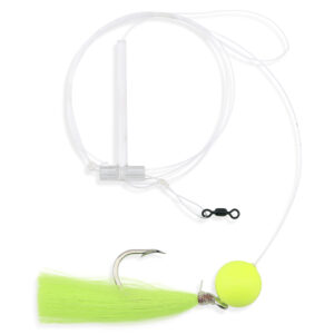 Aqua-Clear, Blood Worm Teaser Rig, Striped Bass / Rockfish / Drum, 7/0 Nickel Octopus Hook, AFW Swivel, 60 lb / 27.2 Grand Slam Mono, T-Standoff, Chrtrse Float, Chrtrse Hair