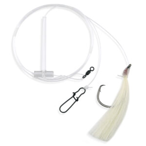 Aqua-Clear, Striped Bass Teaser Rig, Striped Bass / Rockfish / Drum, 7/0 Nickel Octopus Hook, AFW Swivel, 60 lb / 27.2 kg GS Mono 36 in / 92.4 cm, T-Standoff, White Hair