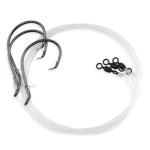 Aqua-Clear, Striped Bass Snelled Hooks Rig, 8/0 Ultra Thin Demon Circle Hooks, AFW Swivel, 60 lb / 27.2 kg Grand Slam Mono 48 in / 121.2 cm, 3 pc