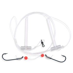 Aqua-Clear, Hi-Lo Combo Rig, Tautog / Blackfish / Sheepshead, Size 5 Virginia Hook, 9 in / 22.9 cm Leads, AFW Swivel, 60 lb / 27.2 kg Grand Slam Mono, T-Standoff, Red Beads