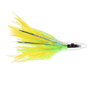 Billy Baits, Ahi Slayer Lure, Green/Yellow Feather/Vinyl Skirt, 5 in / 12.7 cm