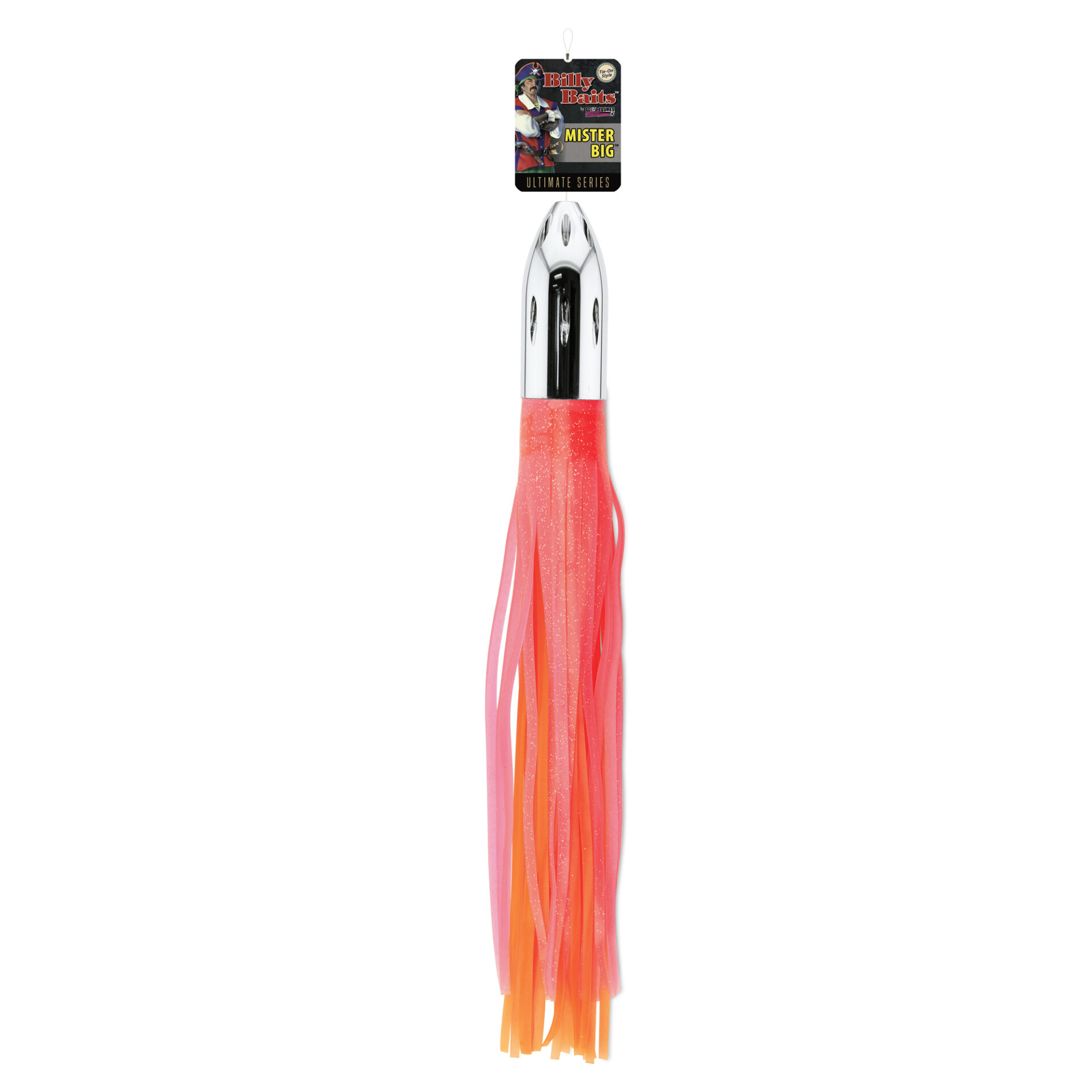 Billy Baits, Mister Big Lure, Ultimate Series, Tie on Skirt Version, Pink/Orange PVC Skirt, XL, 16 oz / 454 g Head, 16 in / 40.6 cm - Image 6