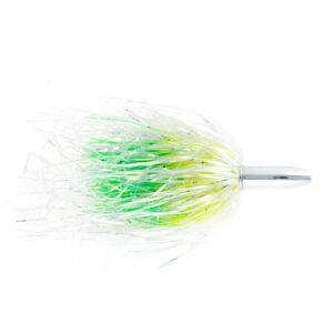 Billy Baits, Mini Turbo Slammer Lure, Pearl/Chartreuse/Green Firetip, Concave Head, 5.5 in / 14 cm