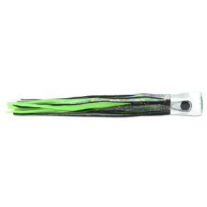 C&H, Alien Lure, Black/Foil Green Vinyl Skirt, Concave Head, Hologram Eye, 7.5 in / 19.0 cm