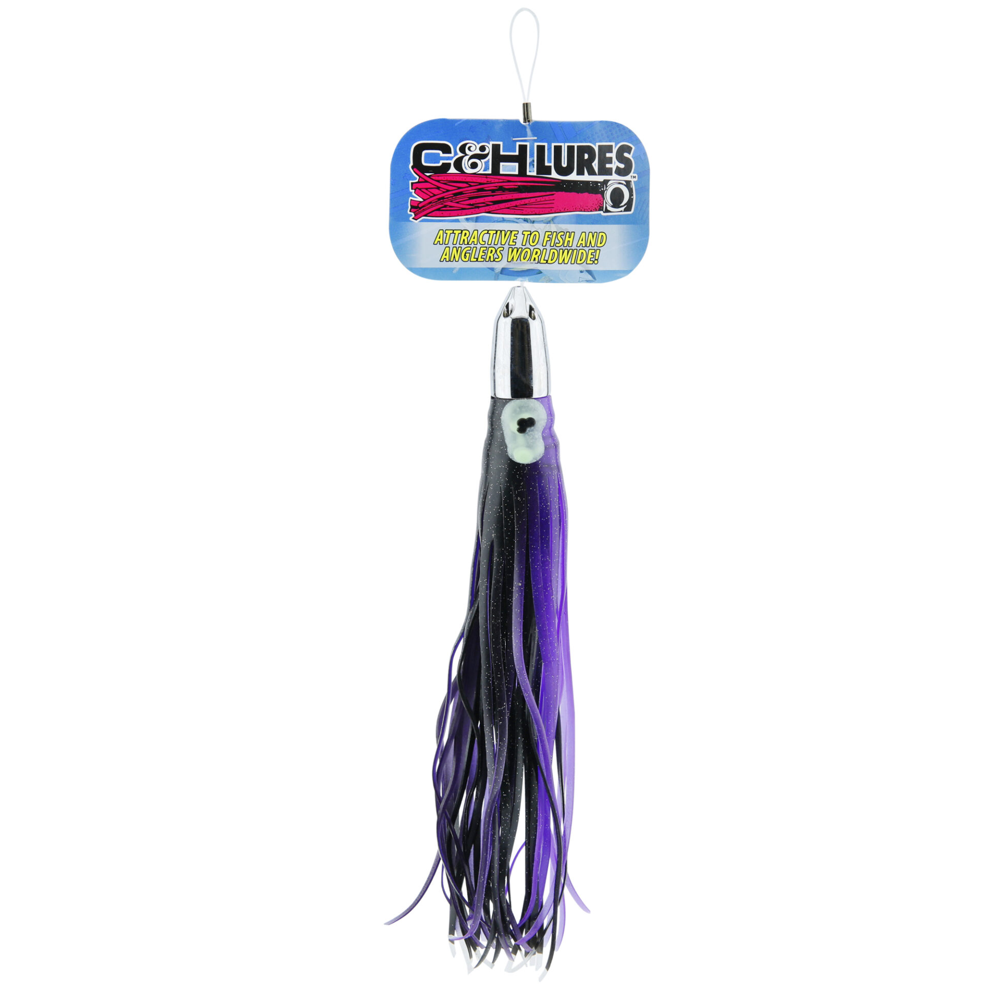 C&H, Jet Head Lure, Purple/Black Skirt, 5 oz / 141 g Chrome Head, 10.5 in / 26.6 cm - Image 2
