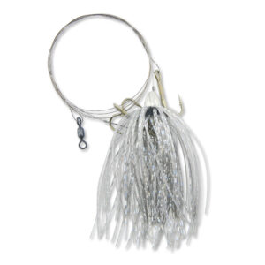 C&H, King Buster Pro-Rig, 1/8 oz / 3.5 g Head, Smoke/Chrome Skirt, Two #4 4x Treble Hooks, AFW Swivel, AFW Tooth Proof Camo Brown Wire, 3 ft / 0.91 m