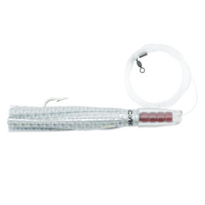 C&H, Rattle Jet Rigged & Ready, Silver Mylar Skirt, 7/0 Mustad Hook, AFW Swivel, 100 lb / 45.3 kg Grand Slam Mono Line, 6 ft / 1.8 m