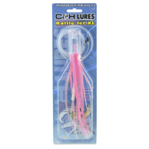 C&H, Rattle Jet XL Rigged & Ready, Pink/Silver/Purple Skirt, 8/0 Mustad Hook, AFW Swivel, 130 lb / 58.9 kg Grand Slam Mono Line, 6 ft / 1.8 m