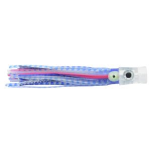 C&H, Stubby Bubbler Lure, Silver/Blue Mylar Skirt, 5.5 in / 13.9 cm
