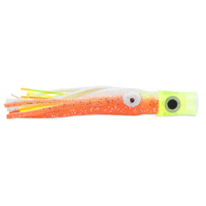 C&H, Stubby Bubbler Lure, Orng/White/Chartreuse Mylar Skirt, 5.5 in (13.9 cm)