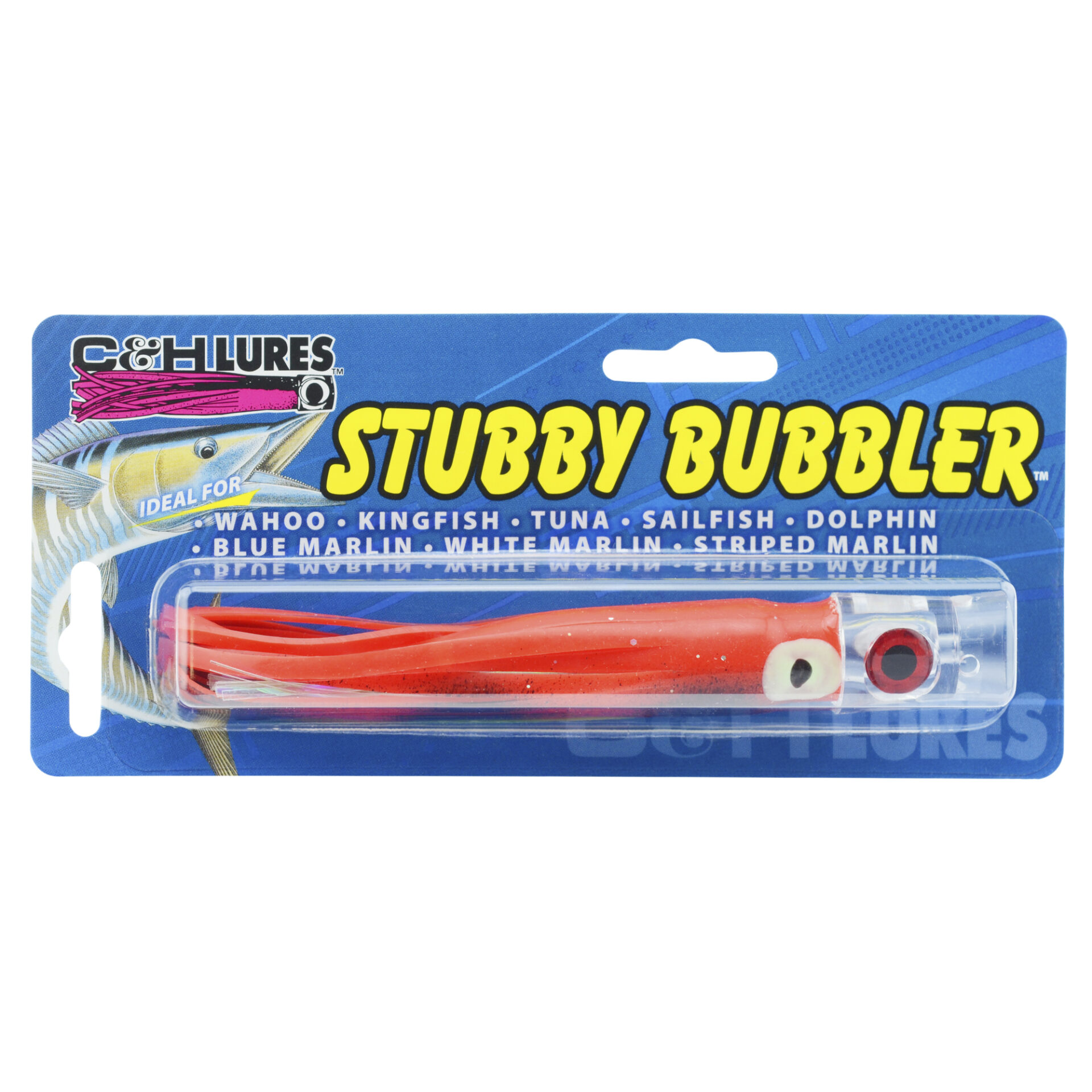 C&H, Stubby Bubbler Lure, Black/Red/Pearl Mylar Skirt, 5.5 in / 13.9 cm - Image 2