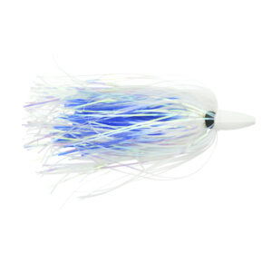 C&H, Smoker Choker Lure, White/Blue/Pearl Skirt, Luminescent Head, 4 in / 10 cm