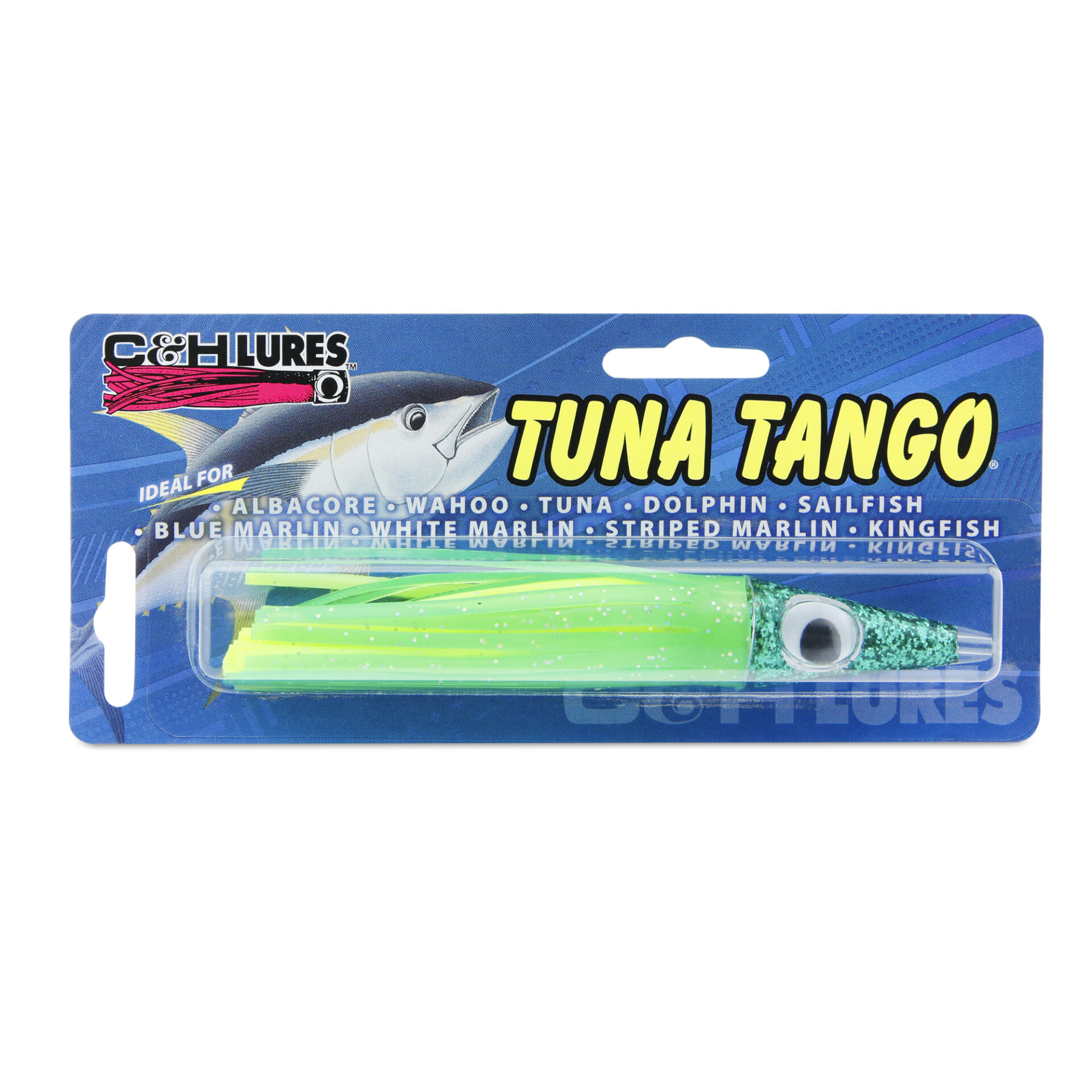 C&H, Tuna Tango Lure, Green/Yellow Skirt, 1.75 oz / 49.6 g Head, 5.75 in / 14.6 cm - Image 2