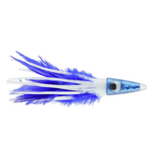C&H, Tuna Tango XL Feather Lure, White/Blue Feather Skirt, 6.5 in / 16.5 cm