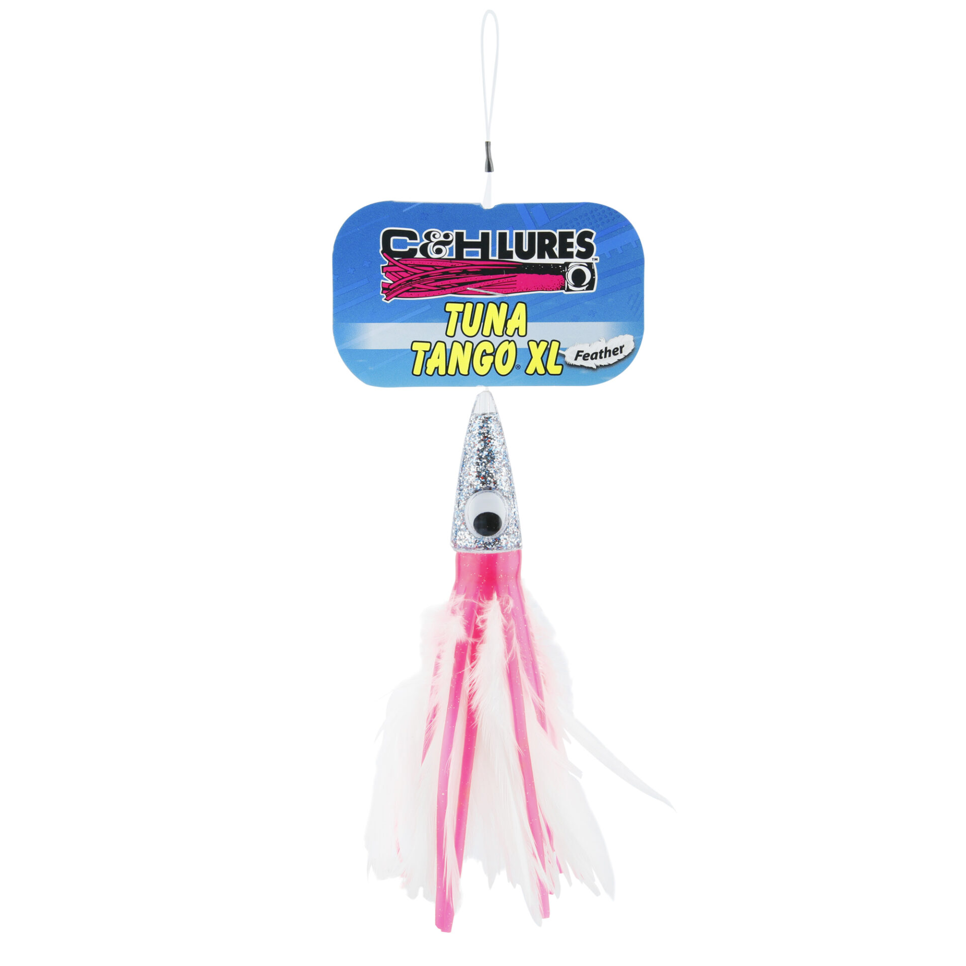C&H, Tuna Tango XL Feather Lure, Pink/White Feather Skirt, 6.5 in / 16.5 cm - Image 2